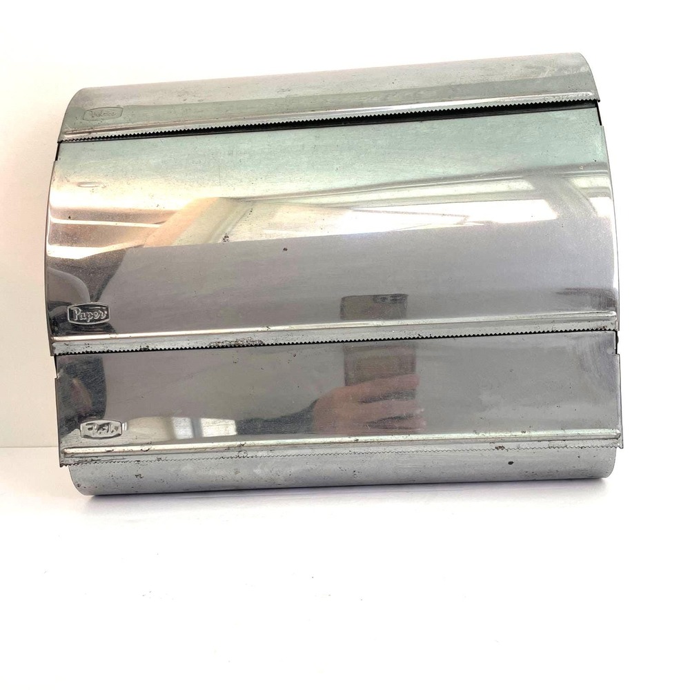 Vintage Chrome 3 Tier Kitchen Wrap Dispenser Wax Paper Foil Wall Mount Silver